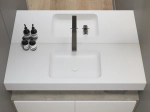 Plan vasque avec lavabo intégré au angle arrondi, L. 60 à 200 cm x l. 40 à 60 cm, résine minérale ACRYSTONE® SOLID-SURFACE Finition lisse blanc mate, Livraison Offerte et Rapide.